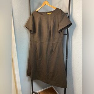 Alex Marie Sheath dress 14 wide brown workwear short sleeve lined wool blend